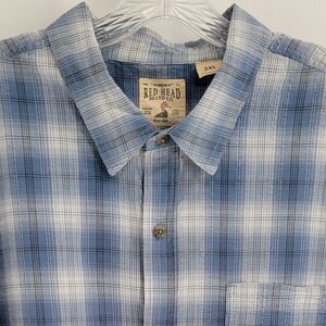 Red Head Button Down Shirt Mens 3XL Blue Plaid Short Sleeve 100% Cotton Vented